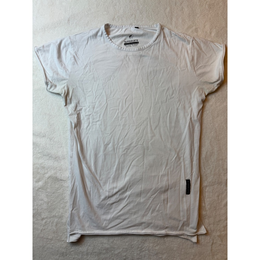 Alphalete Athletics Mens Medium White Short Sleeve Gym Training T-Shirt Cotton